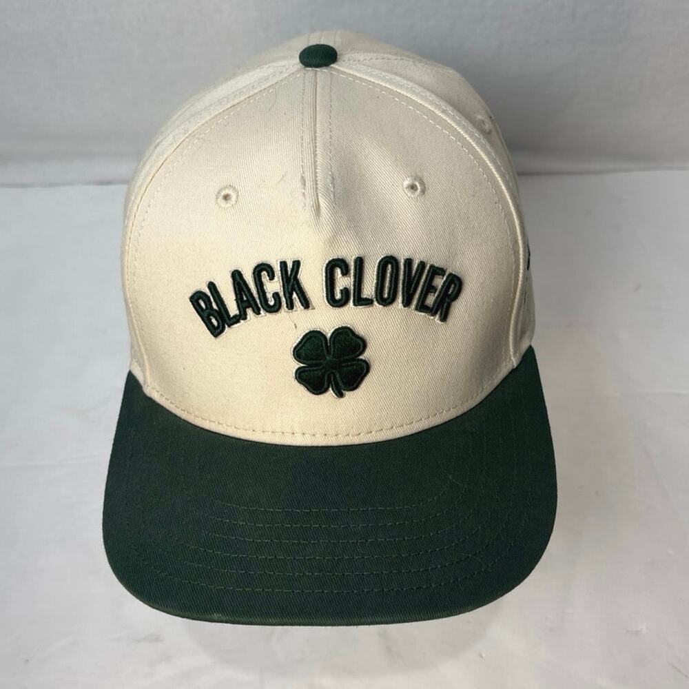 Black Clover Live Lucky Hat Cap Adjustable Strap Adult Off White/Green Golf NWOT